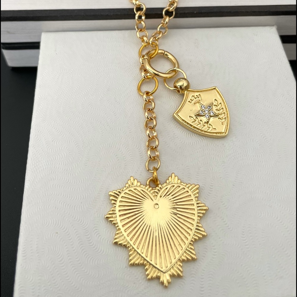Belcher Chain Necklace Heart Shield Charm Holder - Picture 4 of 4